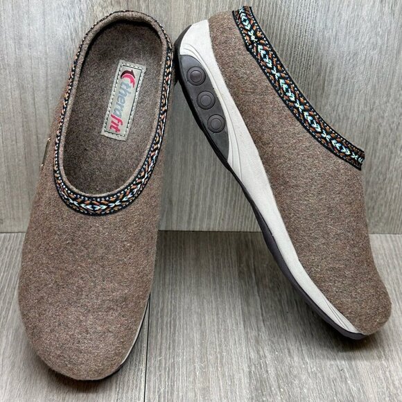 Therafit Heather Wool Clog Slipper Womens Sz 7.5 Comfort Cushioned Slip On Taupe - Picture 8 of 13